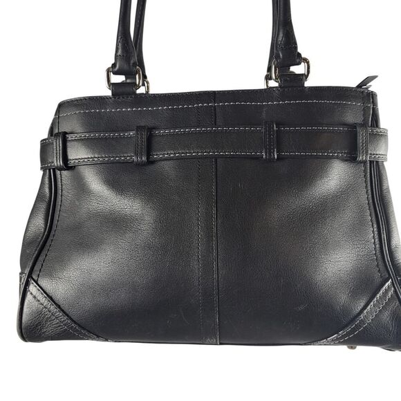 Coach Hampton Black Leather Satchel Top Double Handle Bag Dog Leash Clip F08A70 - Picture 6 of 15